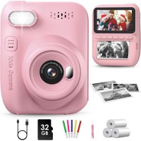GREENKINDER Appareil Photo Instantané Enfant, 3.0" Grand Écran 14 MP Appareil Photo Enfant avec Carte de 32 Go & Papier d'impression, Appareil Photo Numérique Enfant Cadeau pour Enfants 3-12 Ans, Rose