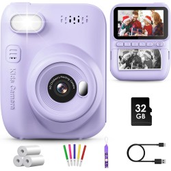 GREENKINDER Appareil Photo Instantané Enfant, 3.0" Grand Écran 14 MP Appareil Photo Enfant avec Carte de 32 Go & Papier d'impression, Appareil Photo Numérique Enfant Cadeau pour Enfants 3-12 Ans