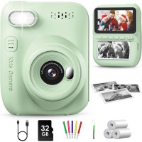 GREENKINDER Appareil Photo Instantané Enfant, 3.0" Grand Écran 14 MP Appareil Photo Enfant avec Carte de 32 Go & Papier d'impression, Appareil Photo Numérique Enfant Cadeau pour Enfants 3-12 Ans
