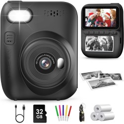 GREENKINDER Appareil Photo Instantané Enfant, 3.0" Grand Écran 14 MP Appareil Photo Enfant avec Carte de 32 Go & Papier d'impression, Appareil Photo Numérique Enfant Cadeau pour Enfants 3-12 Ans, Noir