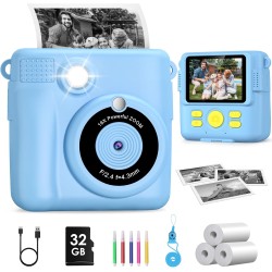 Appareil Photo Enfant Instantanée, GREENKINDER 2,4 Pouces Écran 1080P Appareil Photo Numérique Enfant avec 32GB Carte & Papier d'impression, Stylos Colorés, Cadeau pour Filles Garçons de 3-12 Ans
