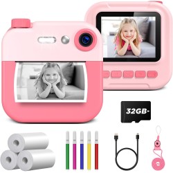GREENKINDER Appareil Photo Instantané , GREENKINDER 1080P 2.4" avec Carte 32GB, Appareils Photos Numériques avec Papier D'impression et DIY Stylos, Cadeau Enfants 3-12 Ans