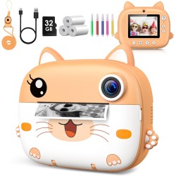 GREENKINDER Appareil Photo Instantané Enfant, GREENKINDER 2,4" Écran 1080P HD Appareil Photo Numérique Enfant avec Papier d'impression & Carte 32GB, Stylo 5 Couleurs, Cadeau pour Filles Garçons 3-12 Ans