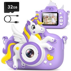 GREENKINDER Appareil Photo Enfant, 2.0 Pouces Appareils Photos Numériques pour Enfants avec 32GB Carte, Vidéo HD 1080P Camera Enfant Rechargeable Caméscope, Cadeau Jouet Filles de 3 à 12 Ans, Violet