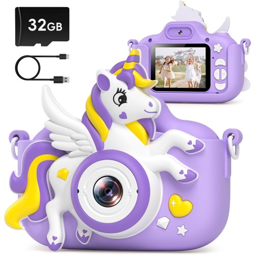 GREENKINDER Appareil Photo Enfant, 2.0 Pouces Appareils Photos Numériques pour Enfants avec 32GB Carte, Vidéo HD 1080P Camera Enfant Rechargeable Caméscope, Cadeau Jouet Filles de 3 à 12 Ans, Violet
