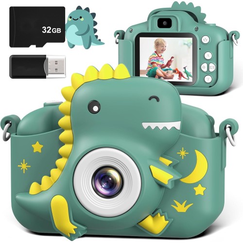 GREENKINDER Appareil Photo Enfant, GREENKINDER 2.0 Pouces Appareils Photos Numériques pour Enfants avec 32GB Carte, 1080P HD Mini Camera Enfant Rechargeable Caméscope Cadeau Jouet Filles Garçons de 3 à 12 Ans